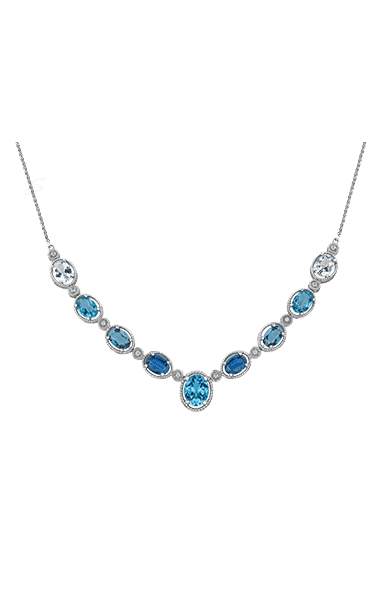10K White Gold Blue Topaz, Apatite, Aquamarine Necklace