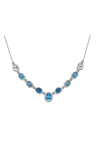 10K White Gold BLUE TOPAZ, KYANITE, LONDON BLUE TOPAZ, APATITE, AQUAMARINE Necklace