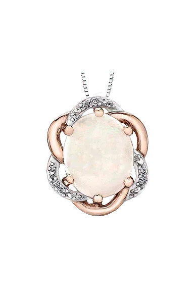 10K Rose Gold Opal and Diamond Pendant with Chain