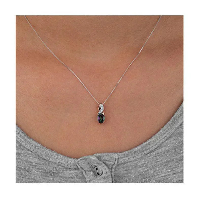 0.10TDW Diamond and 7X5M Mystic Topaz Gemstone Pendant in 10K Two-Tone Gold