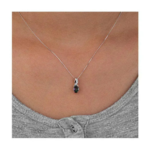 0.10TDW Diamond and 7X5M Mystic Topaz Gemstone Pendant in 10K Two-Tone Gold