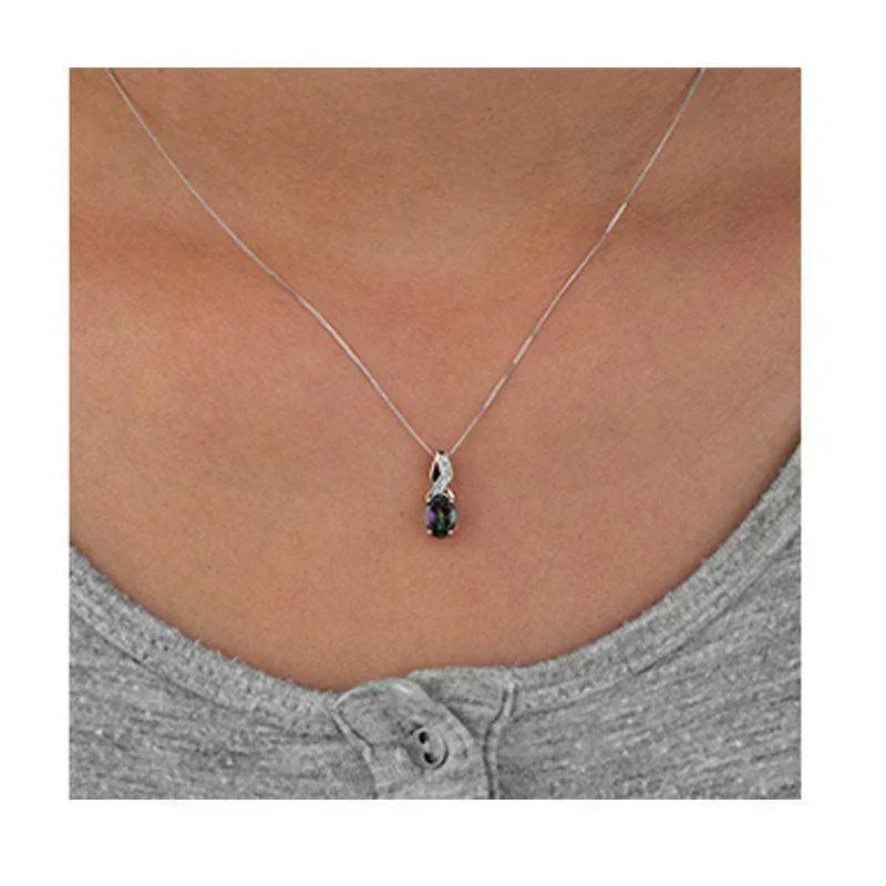 0.10TDW Diamond and 7X5M Mystic Topaz Gemstone Pendant in 10K Two-Tone Gold