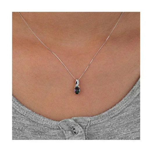 0.10TDW Diamond and 7X5M Mystic Topaz Gemstone Pendant in 10K Two-Tone Gold