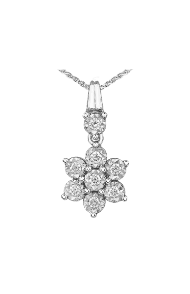 10K White Gold 0.20TDW Diamond Floral Cluster Pendant with Chain