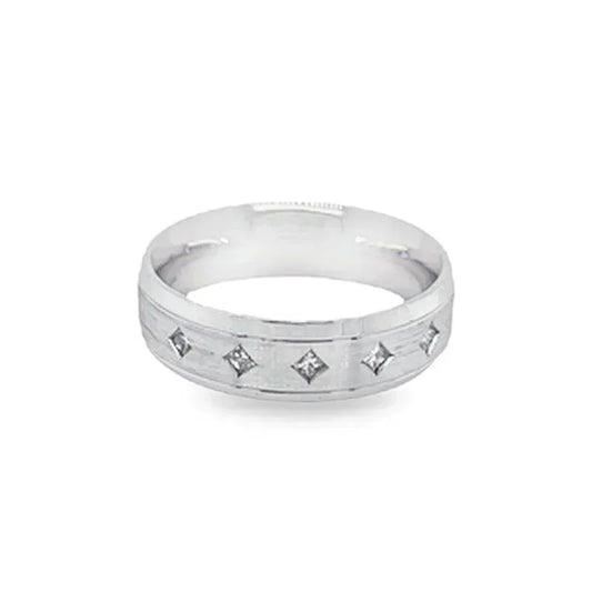 10k White Gold Ladies Princess Cut Diamond Band With 0.12TDW