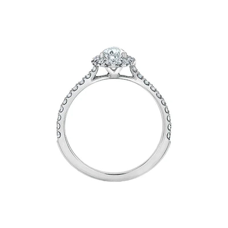 14K White Gold 0.94tdw Lab Grown Pear Halo Diamond Engagement Ring With Side Diamonds.