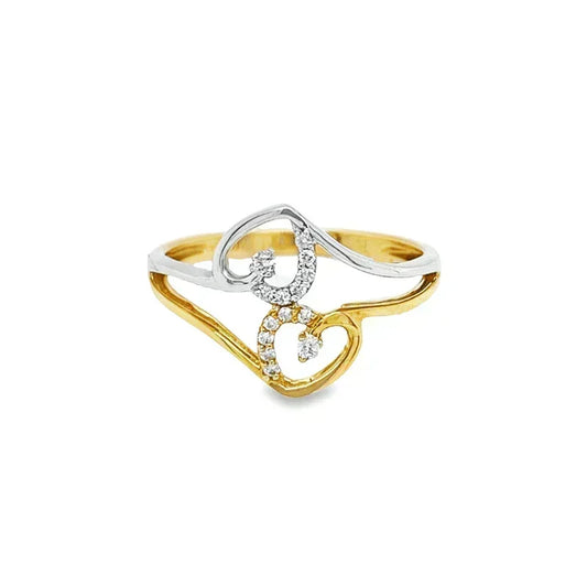 0.08Ct TDW Diamond 10K Yellow And White Gold Double Heart Ring