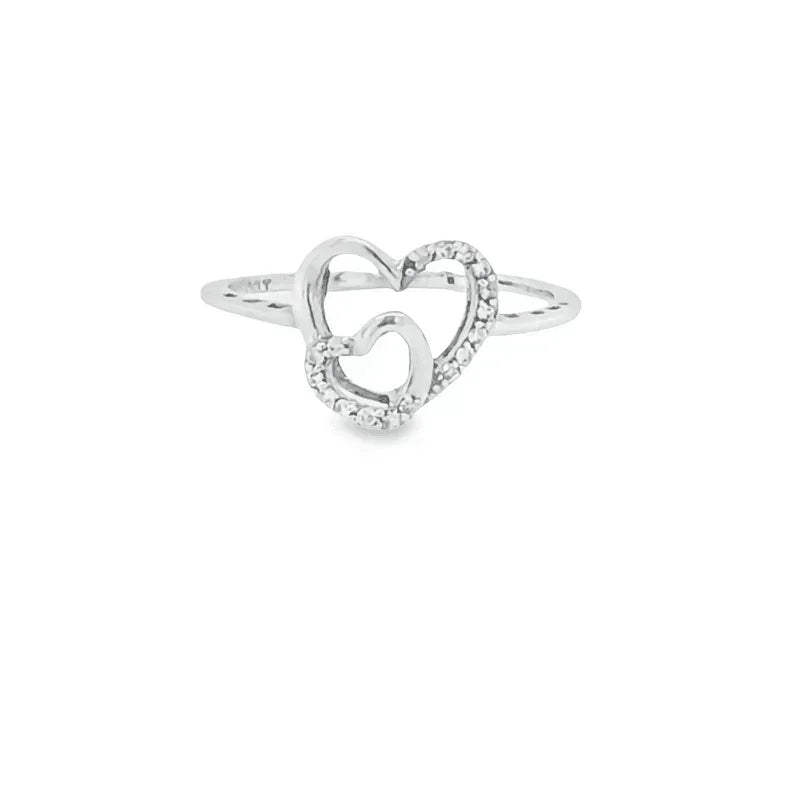 10K White gold 0.08CT Diamond Double Heart Ring