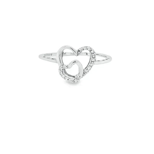 10K White gold 0.08CT Diamond Double Heart Ring