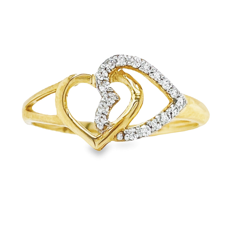 10K Yellow Gold 0.10CT Women's Diamond Double Heart Ring