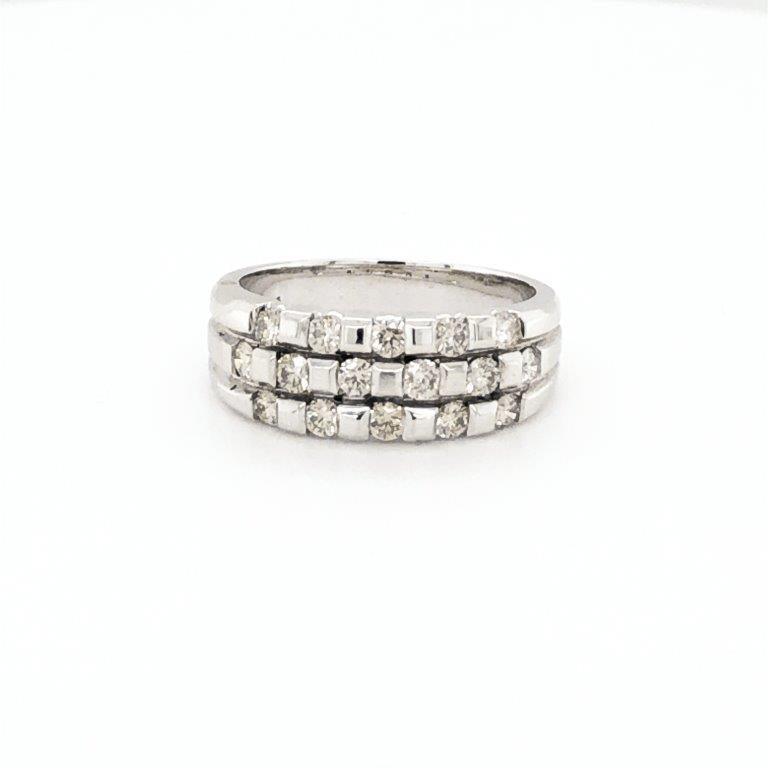 14K White Gold 0.65CT Diamond Three Row Wedding Band