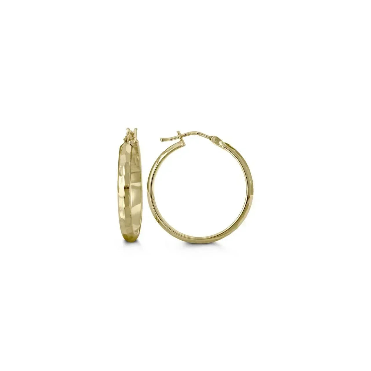 10K Yellow Gold Beaten Gloss Finish Hoop Earring