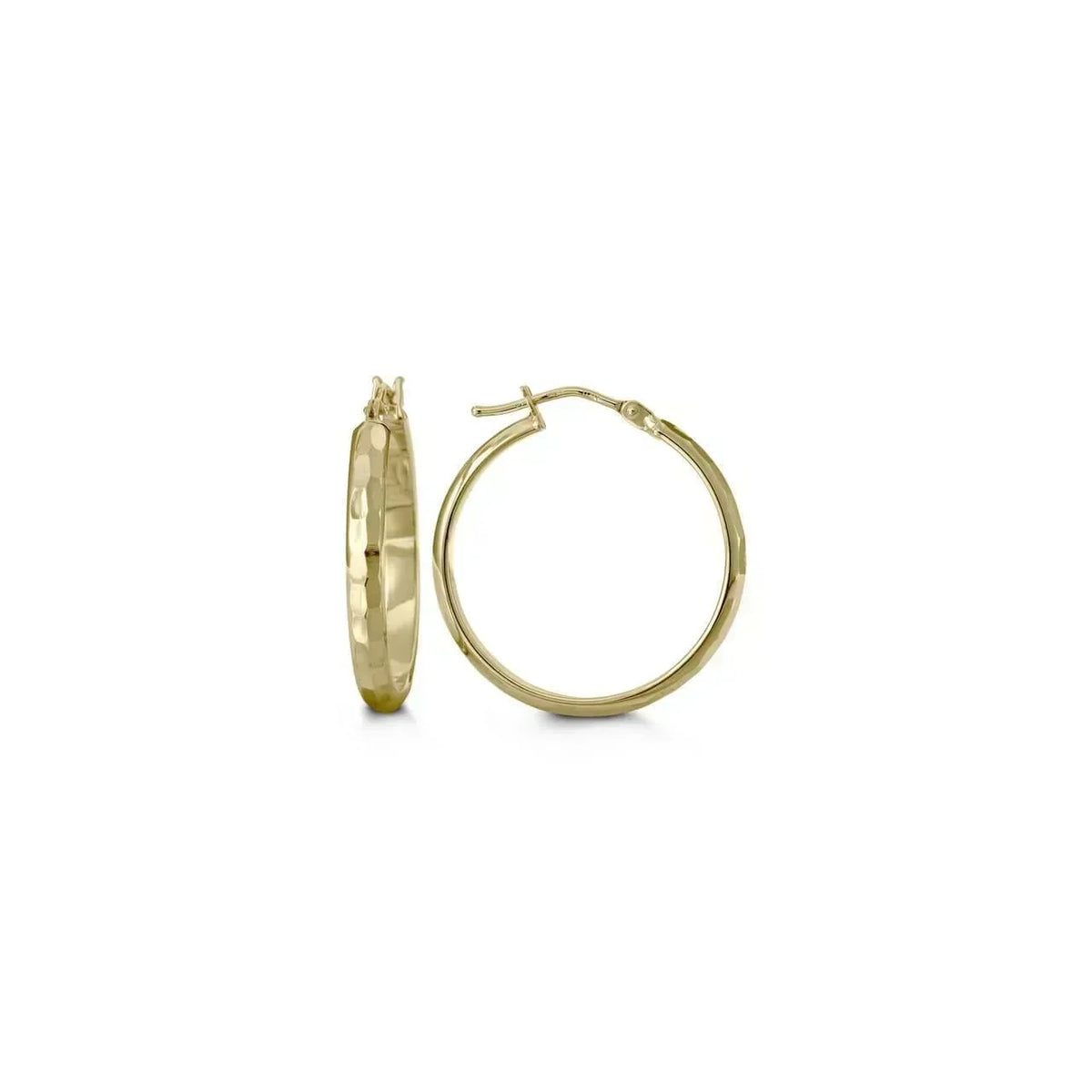 10K Yellow Gold Beaten Gloss Finish Hoop Earring