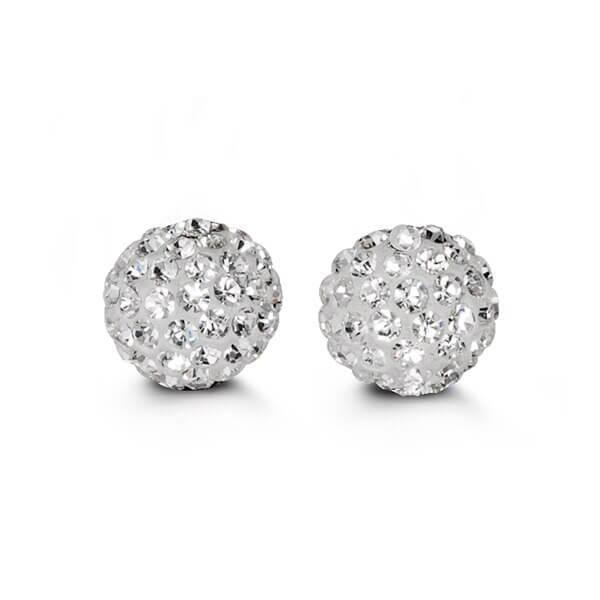 10K White Gold Cz Glitter Ball 10mm Stud Earrings