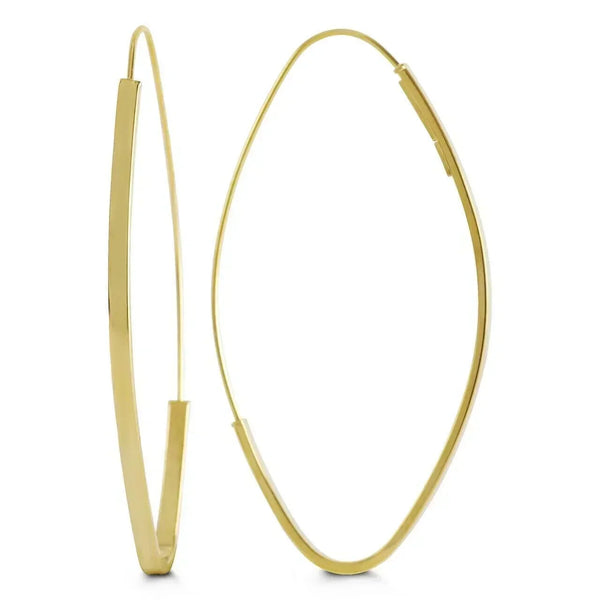 10K Yellow Gold Long Fancy Oval Hoop Earrings Obsessions Jewellery