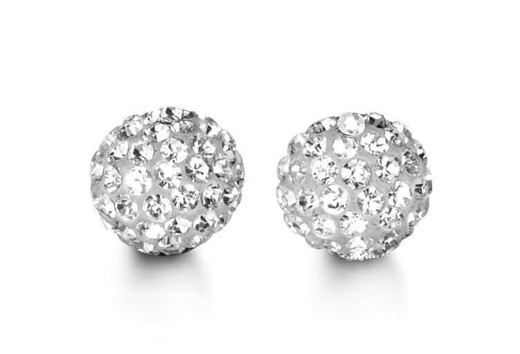 10K White Gold Cz Glitter Ball 8mm Stud Earrings