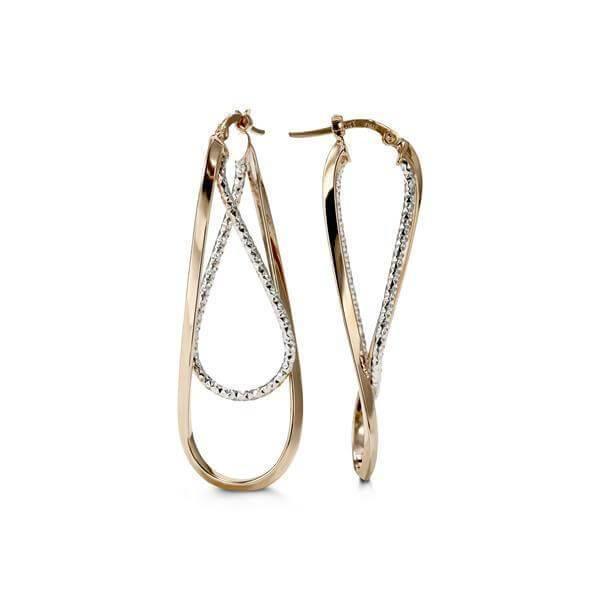 10K Rose And White Gold Laser Cut Fancy Hoop Earrings