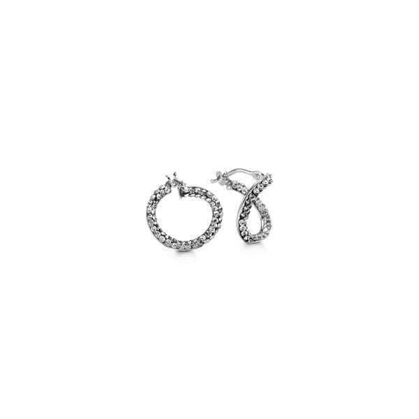 10K White Gold Cz Fancy Hoop Earrings