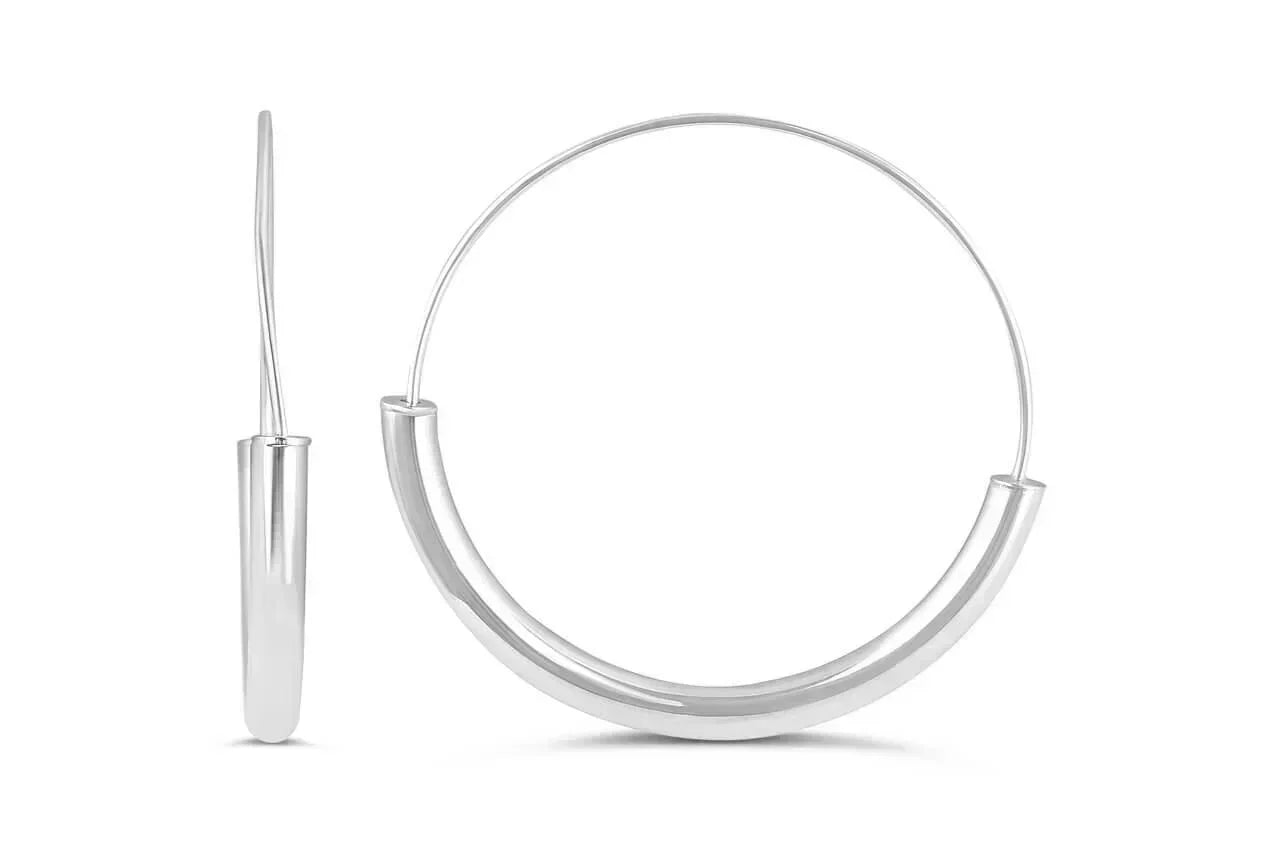 10K White Gold Basket Look Hoop Earrings