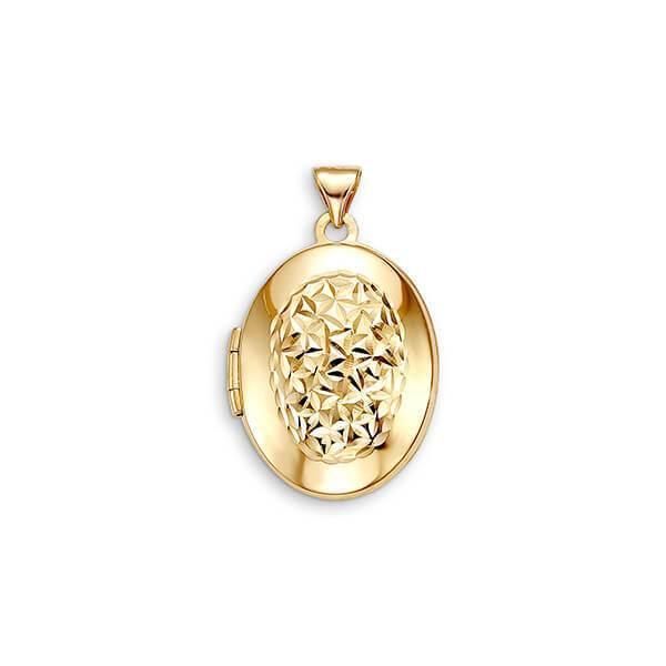 10K Oval Locket With Oval Laser Cut Floral Pattern