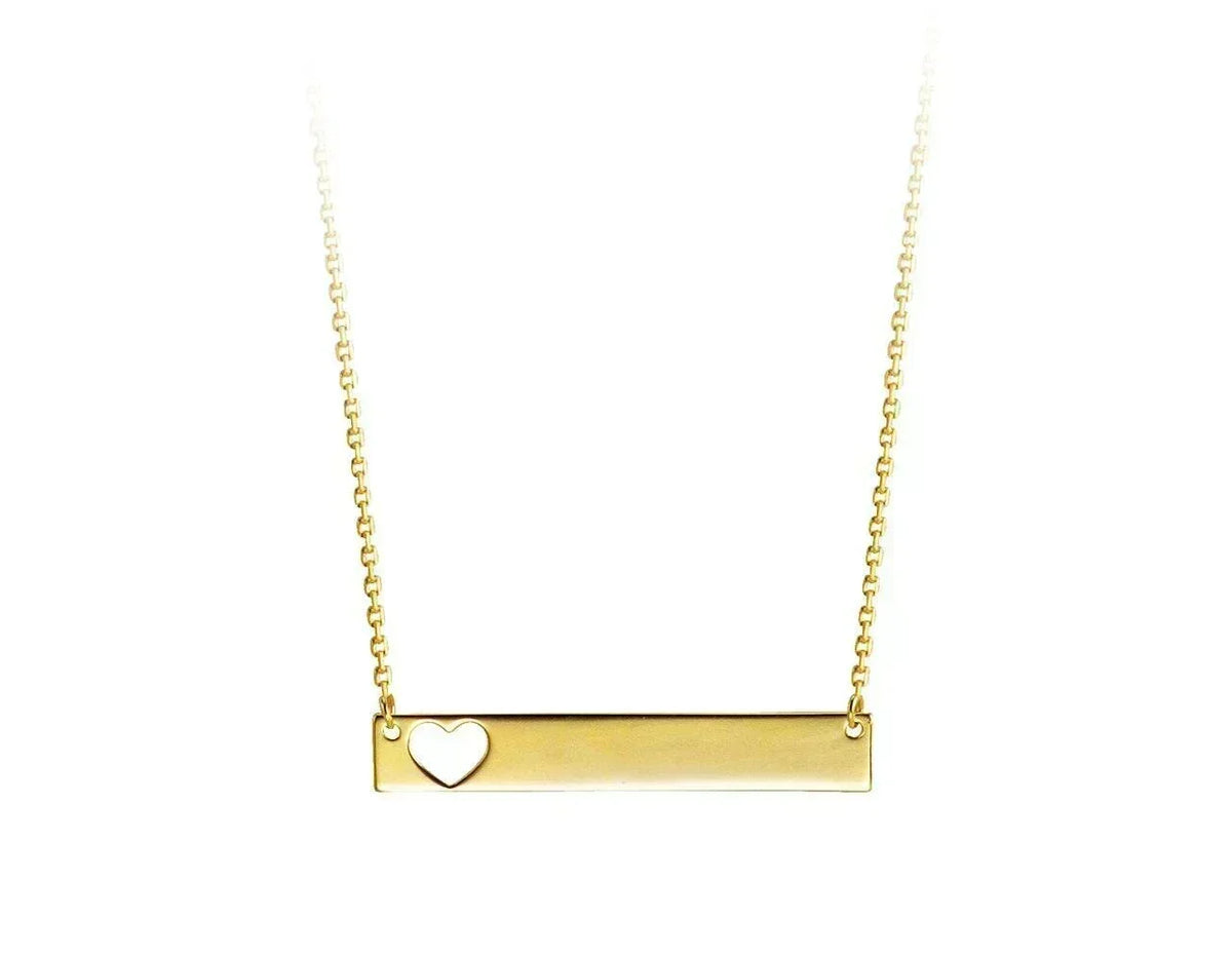 10K Yellow Gold Horizontal Heart Bar Necklace