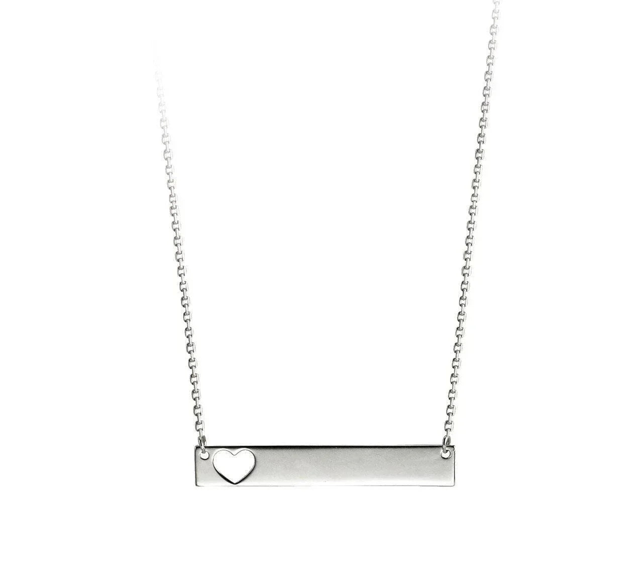 10K White Gold Horizontal Heart Bar Necklace