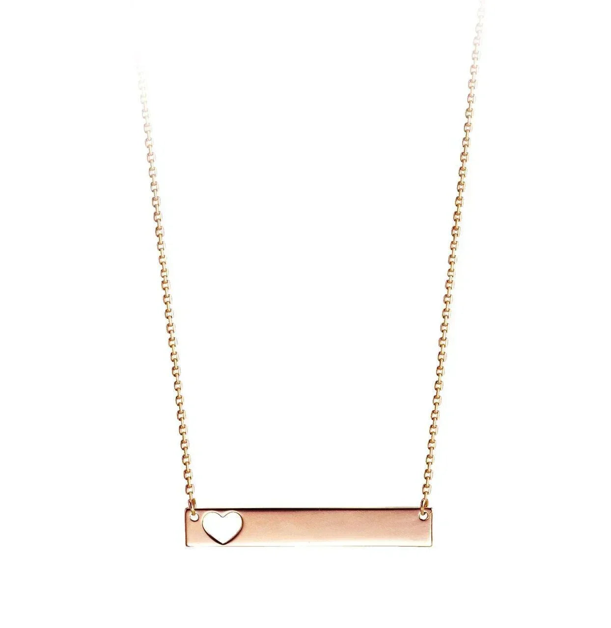10K Rose Gold Horizontal Heart Bar Necklace