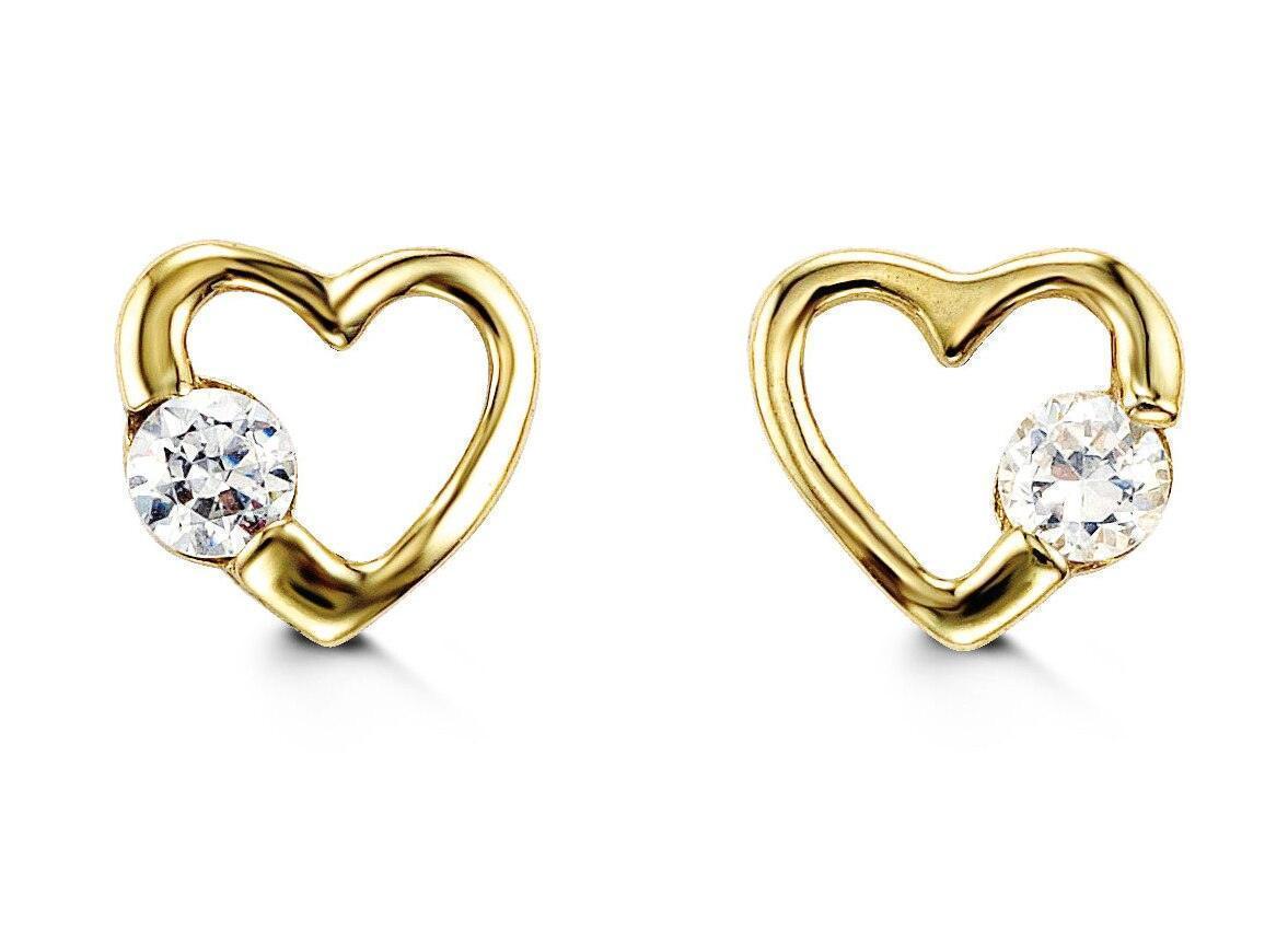 14k Yellow Gold CZ Heart Shape Baby Earrings