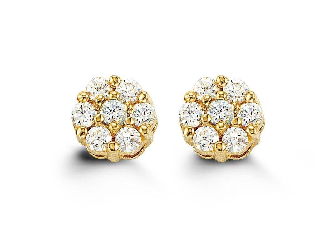 14K Yellow Gold Flower Shape CZ Baby Earrings