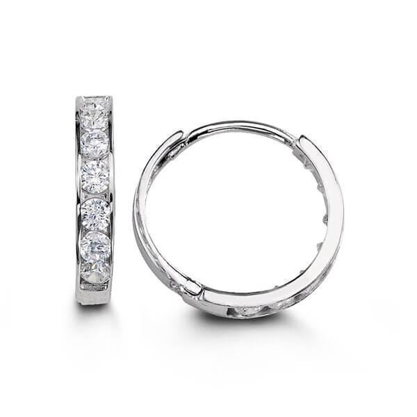 14K White Gold Huggies With Cz