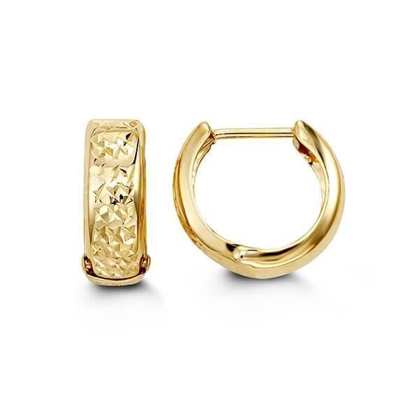 10K Yellow Gold Diamond Cut Huggy Earrings