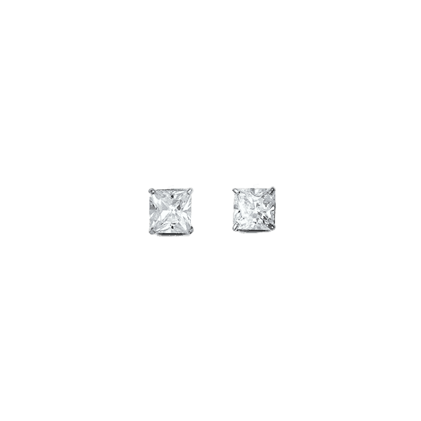 14K White Gold 4mm Square CZ Stud Earrings