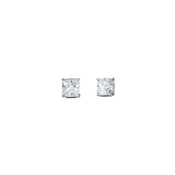 14K White Gold 4mm Square CZ Stud Earrings