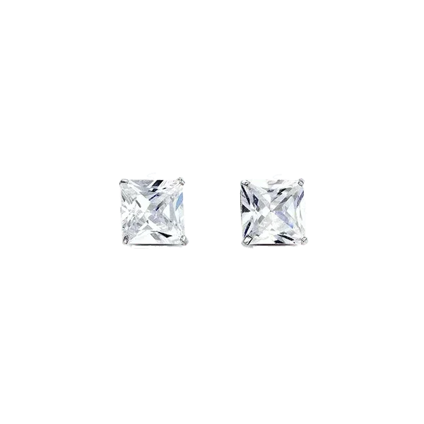 14K White Gold Square 6mm CZ Stud Earrings
