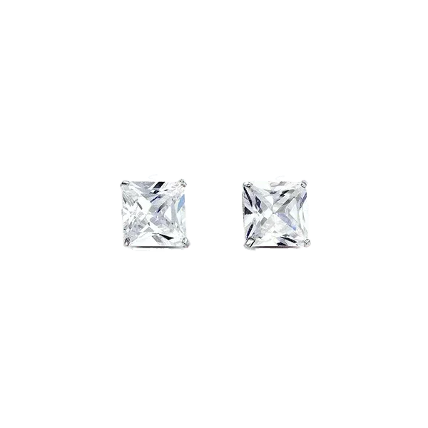 14K White Gold Square 6mm CZ Stud Earrings