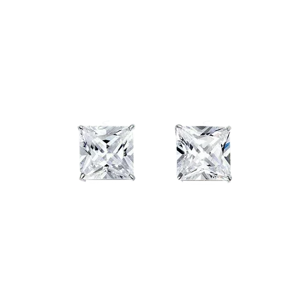 14K White Gold Square 7mm CZ Stud Earrings
