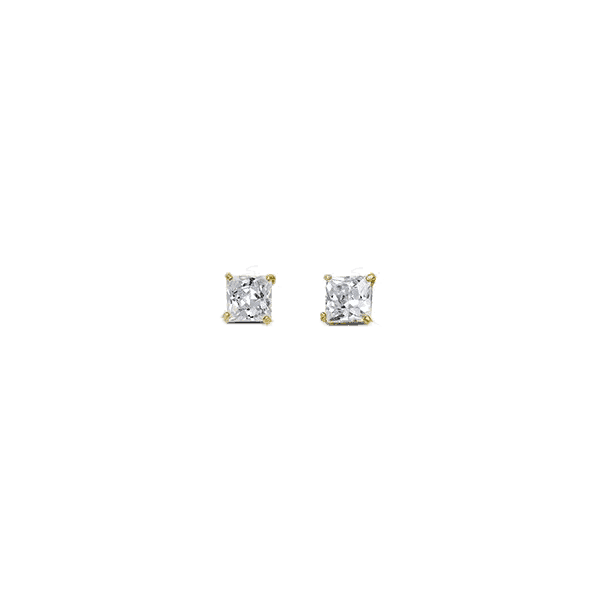 14K Yellow Gold 3mm Square CZ Stud Earrings