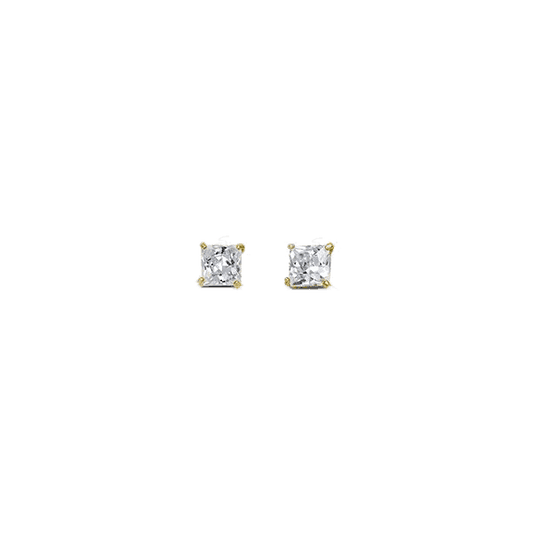14K Yellow Gold 3mm Square CZ Stud Earrings