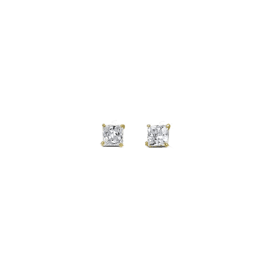 14K Yellow Gold 3mm Square CZ Stud Earrings