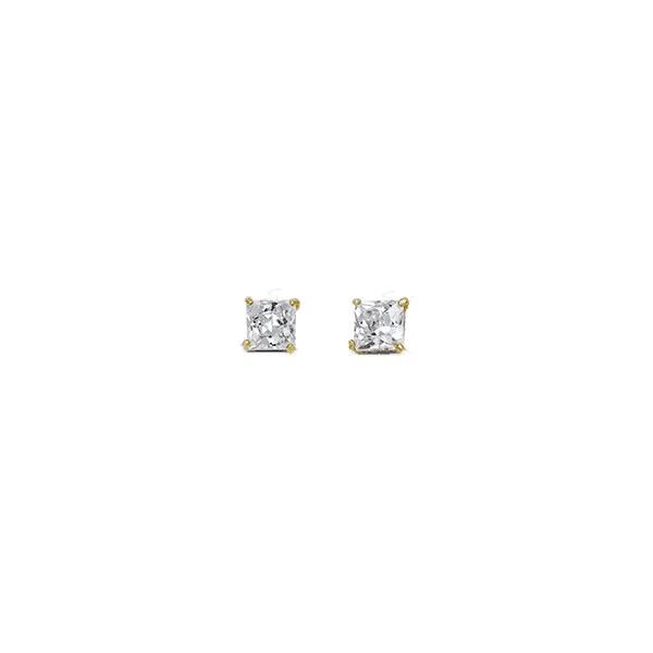 14K Yellow Gold 3mm Square CZ Stud Earrings