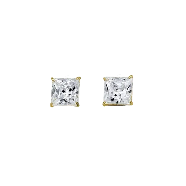 14K Yellow Gold Square 6mm CZ Stud Earrings