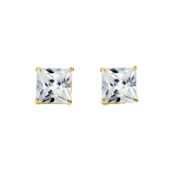 14K Yellow Gold Square 8mm CZ Stud Earrings - Obsessions Jewellery