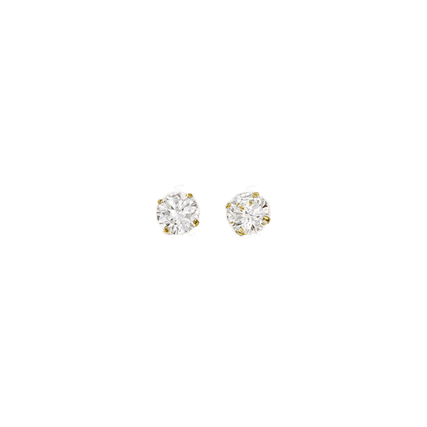 14K Yellow Gold 4mm Round CZ Stud Earrings
