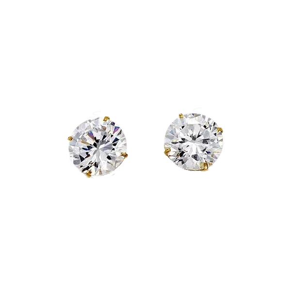 14K Yellow Gold Round 8mm CZ Stud Earrings