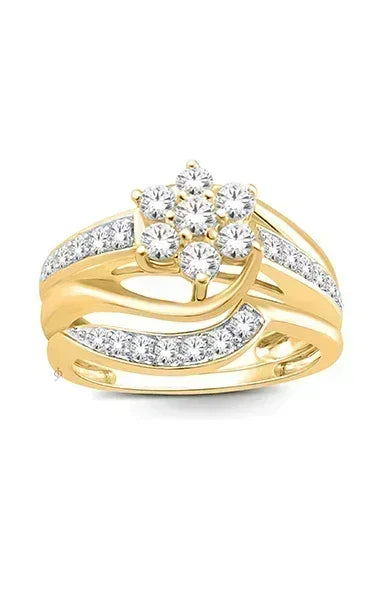 14K Yellow Gold 0.75TDW Diamond Flower Head Wedding Set