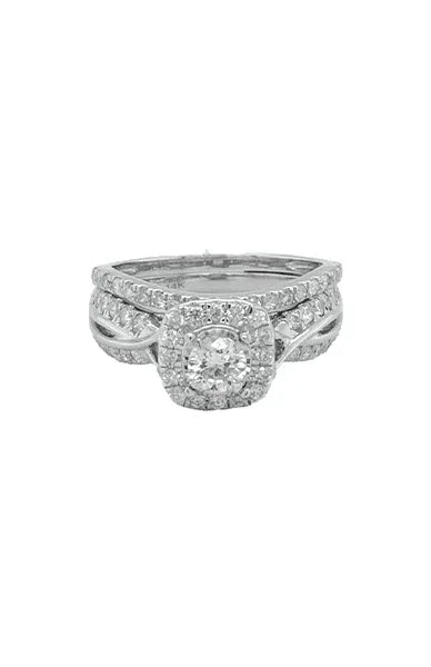 14K White Gold 1.00TDW Diamond Halo Infinity Style Wedding Set