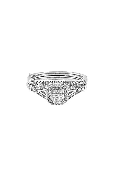 10K White Gold 0.25TDW Diamond Square Halo Wedding Set