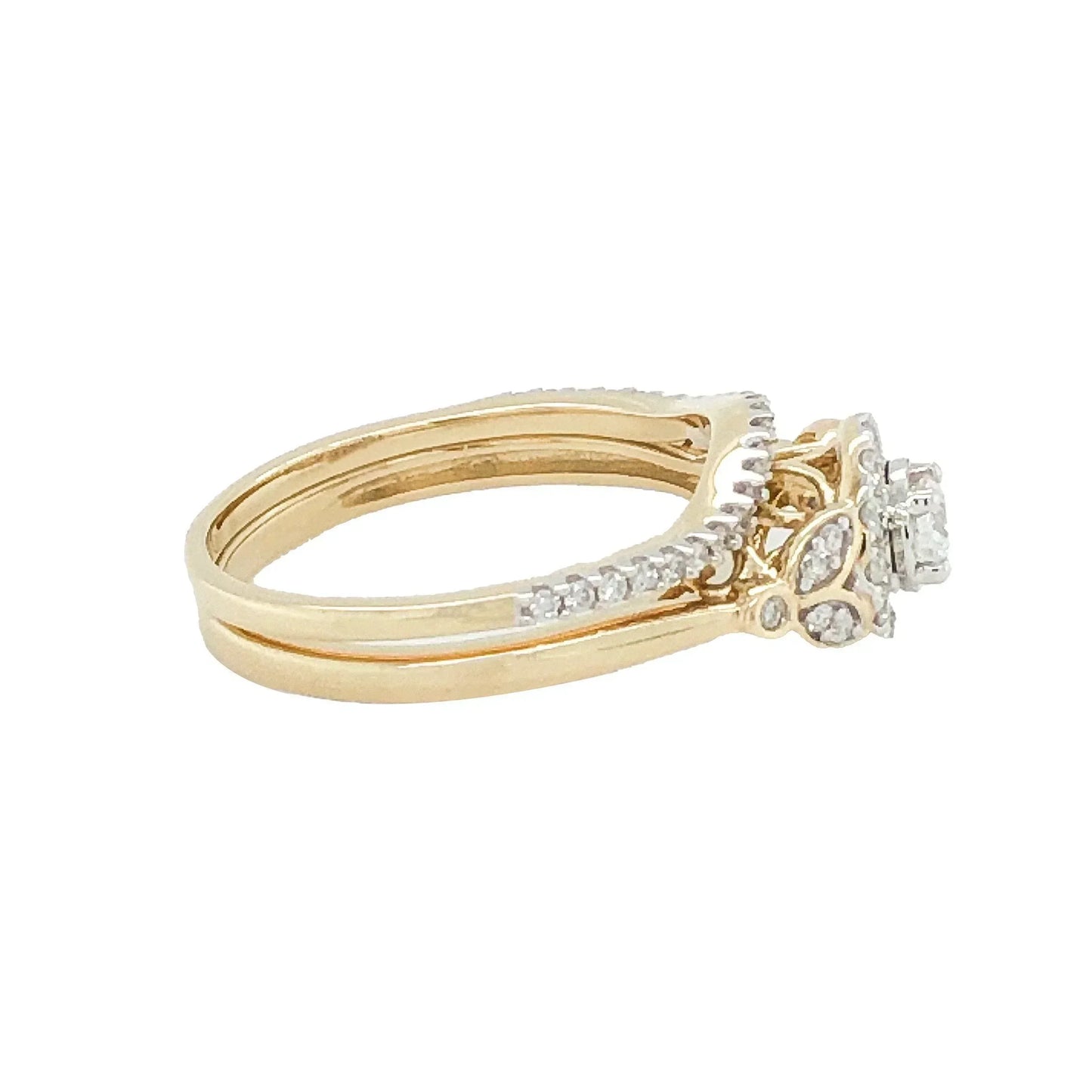 10k Yellow Gold 0.50TDW Diamond Round Halo Illusion Centre Wedding Set