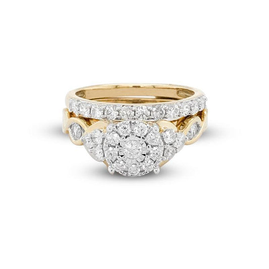 10K Yellow Gold 1.00TDW Diamond Imperial Illusion Head Wedding Set