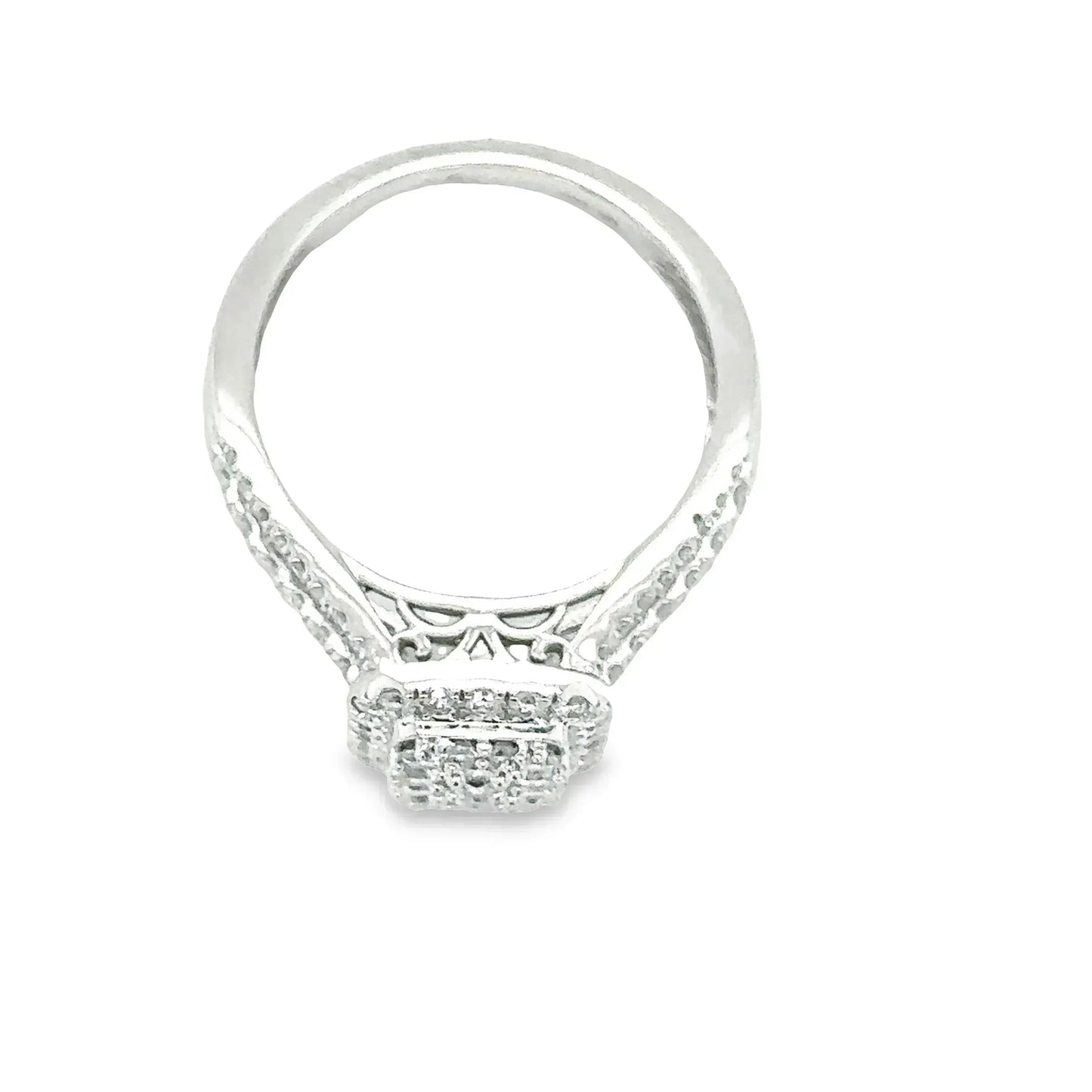 1.00TDW Round Diamond Halo Engagement Ring with Floral Center in 10K White Gold